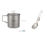 New Lightweight Titanium Flatware Set Folding Spork Spoon Water Cup Mug Tableware Outdoor Cookware Dinner for Travel Camping