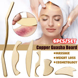 6Pcs/Set Chinese Guasha Massage Gua Sha Scraping Pure Copper Massager Relaxation Board Scraper SPA Board Health Care Body Face