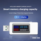 KWS-V30 USB Tester 6 in 1 DC Digital Voltage Power IPS Display Timing Capacity Meter Detector Adapter for voltage power current