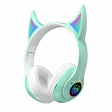 Flash Light Cute Ears Wireless Headphones Bass Noise Cancelling Adults Kids Girl Bluetooth Headsets Support TF Card With Mic