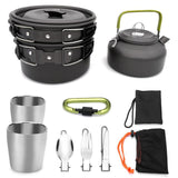 Outdoor Camping Teapot Pot Hiking Picnic Teapot Set Portable Cookware Combination Aluminum Tableware with Tea Cup
