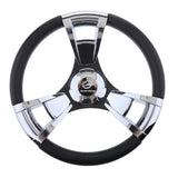 350mm 3/4'' Steering Wheel with Polished Chromed Spokes for Marine Boat Yacht Aluminum alloy spokes Black Grip
