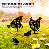 4pcs Durable Easter Gifts Rooster Animal Stakes Iron Art Garden Decor Statue Easy Install Yard With Chick Outdoor Crafts