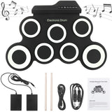 Electronic Drums  Portable Electronic Digital USB 7 Pads Roll up Drum Set Silicone Electric Drum Kit with Drumsticks and Sustain