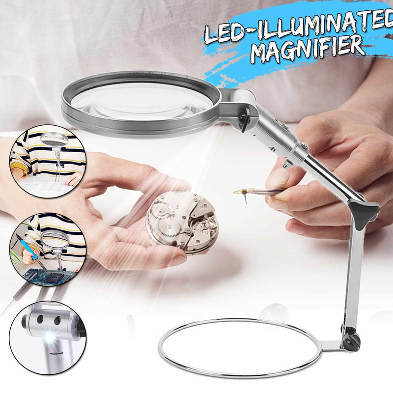 2.5x 120mm Foldable Desktop Illuminated Magnifier Magnifying Glass Reading Loupe LED Lighted Lamp Optical Glass Lens Magnifier