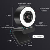 1080P 2K HD Webcam With Ring Fill Light Laptop PC Computer Live Broadcast Camera Video Web Camera Built-in Microphone