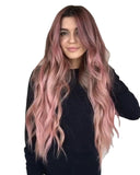 Wig Ladies Long Curly Hair Big Wave Middle Part Gradient Pink Chemical Fiber Headgear