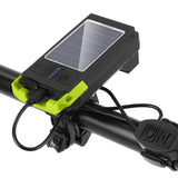 Solar USB Rechargeable Bike Headlight Front Light Waterproof MTB Road Bicycle Flashlight Night Riding Light Lamp with Horn