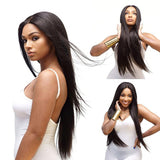Front Lace Wig Ladies Long Straight Hair Black Middle Split Full Top Chemical Fiber Headgear