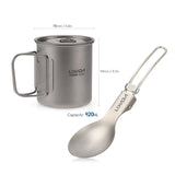 New Lightweight Titanium Flatware Set Folding Spork Spoon Water Cup Mug Tableware Outdoor Cookware Dinner for Travel Camping