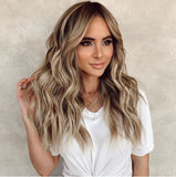 Wig women's mid-section gradient long curly hair wig head cover chemical fiber wig