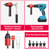 Rivet Nut Tool Set Riveting M3-M8 Cordless Rivet Drill Electric Adapter Insert Nut Tool Used In Manual And Electric Mode