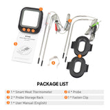 Smart Meat Thermometer with 4 Probes Digital LCD 262ft BT Distance APP Remote Control Timer Sharing Alarm Temperature