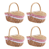 4X Country Style Wicker Picnic Basket Hamper With Lid And Handle &amp; Liners For Picnics, Parties And Bbqs