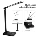 LED Desk Lamp, Foldable Double Head Wireless Charger Desk Lamp, 5 Lighting Modes &amp; Fully Dimming Desk Light For Home