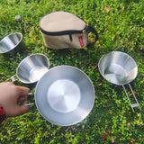 4PCS Outdoor Stainless Steel 300ml Sierra Bowl Picnic Tableware Portable Barbecue Hiking Camping Cup Picnic Cookware Storage Bag