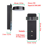 Led indoor wall lamps with Switch USB Charge wall light 3 Color 9W   lighting For home Bedside Stairway Sconce luminaria