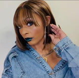 Wig black lady short straight hair with bangs and inter-color full top chemical fiber headgear