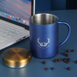 Nordic Style 400ml Coffee Cup with Lid 304 Stainless Steel Office Mug with Handle Home Student Double-Layer Insulated Water Cup