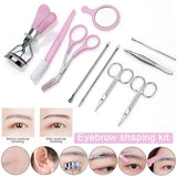 10pcs Multifunctional Stainless Steel Professional Home Salon Make Up Eyebrow Scissors Ear Pick Eyelash Curler Kit 10 In 1