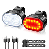 USB Rechargeable Bike Headlight Rear Light Set IPX4 Bright Bicycle Safety LED Lights Cycling Front Light Taillight Rear Lantern