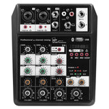 Wireless 4-channel Audio Mixer Portable Sound Mixing Console USB Interface MP3 Computer Input 48V Phantom Power Monitor for Home