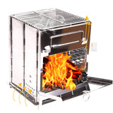 Outdoor Camping Stove Stainless Steel Cooking Equipment Portable Folding Wood Stove For Hiking Fishing BBQ With Grills