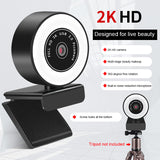 1080P 2K HD Webcam With Ring Fill Light Laptop PC Computer Live Broadcast Camera Video Web Camera Built-in Microphone