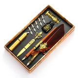 2 Colors Antique Feather Dip Pen Kit Retro Wooden Dip Pen Set Classic Wax Seal Stamp Kit for Calligraphy Art Words Gifts
