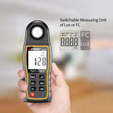 Luxmeter Luxometer Auto Range Photometer Luminometer Lightmeter Digital Light Meters 0-199900 Lux with Max Min Data Hold Mode