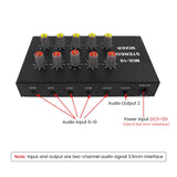 10Way Stereo Audio Signal Mixer Board Headphone Amplifiers Sound Mixing Distributor 3.5MM Aux 2 Input 10 Output
