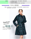 Womens Stylish Long Green Grid Rain Poncho Waterproof Raincoat Jacket Coat with Hood and Belt
