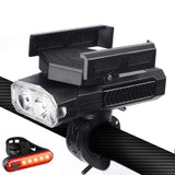 Bike Light Set with Cell Phone Holder,5 in 1 Light with Horn,Waterproof Bicycle Front Headlight and Taillight