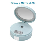 Mini Make Up Mirror WIth Light Sprayer Skin Moisturizing Spray LED Face Cosmetic Mirror Nano Mist Pocket Humidifier Girls Mirror