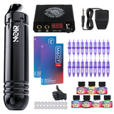Dragonhawk New Strong Motor RCA Interface Tattoo Machine with LCD Mini Power Supply and Pro Permanent Makeup Cartridge Ink Kit