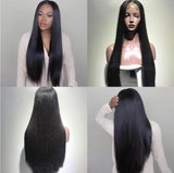 Real Hair Wig Women's Long Straight Hair Mid-Part Real Lace Head Cover 4x4Lace Front Wig