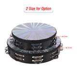 10 Inch Wooden Radiant Tambourine Handbell Hand Drum with Double Row Jingles Reflective Drum Head Percussion drum Musical Toy