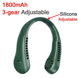 1800mAh Hanging Neck Fan USB Rechargeable Summer Cooling Fans Outdoor Sports Leafless Mute Sports Fans Wearable Neckband Fan