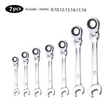 Flex Head Ratcheting Wrench Set,Combination Ended Spanner kits, Chrome Vanadium Steel Hand Tools Socket Key Ratchet Wrench set