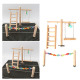 Parrot Playground Bird Wooden Standing Ladder Swing Cage Toys (Self-Assembly, Pendants Random Color)