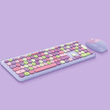 Kawaii Wireless Keyboard and Optical Mouse Combo Silent 2.4GHz Wireless with Colorful Cute 110 Keys Full-Sized Keyboard for PC