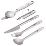 Lixada 4in1 Titanium Flatware Cutlery Set Lightweight Outdoor Picnic Spoon Fork Cutter Multifunctional Flatware Cooking Supplies