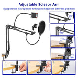 Microphone Arm Stand,Adjustable Suspension Boom Scissor Arm Stand Mobile Phone Holder,for Snowball and Other Mics