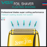 VGR 3-Speed Rechargeable Beard Electric Shaver For Men Hair Razor Bald Head Fade Shaving Machine Finishing Tool With Extra Mesh