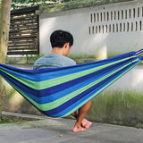 Outdoor Camping Striped Hammock Canvas Hammock Swing Garden Swing Hammock Outdoor Camping Hanging Chair (European Blue)