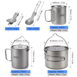 Lixada 900ml Titanium Cup Pot Ultralight Portable Cup Hanging Pot with Lid and Foldable Handle Outdoor Camping Backpacking