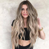 Wig Ladies Long Curly Hair Big Wave Gradient Color Fiber Head Cover