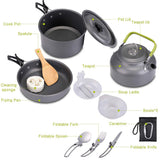 Portable Camping Cookware  Aluminum Travelling Hiking Picnic BBQ Tableware Set Outdoor Cooking Equipment Tableware Utensils