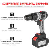 Cordless Drill Driver 21V 6.0A Battery Max Torque 200N.m 1/2 Inch Metal Keyless Chuck 20+3 Position 0-1550RMP Variable Speed