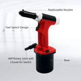 Pneumatic Rivet Gun Air Riveter with 3/32 Inch 1/8 Inch 5/32 Inch 3/16 Inch Rivet Nuts for Metal Automotive Aluminium Alloy